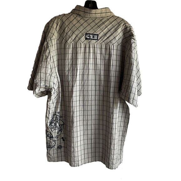 Thor 68 Shirt Button Down Plaid Tan Blue White Short Sleeve Graphic Logo Men XL - Picture 2 of 13